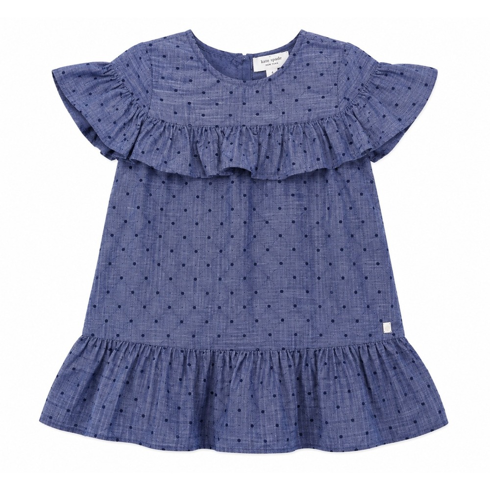 Kate Spade Ruffle Polka Dot Dress Kids 4 Blue Chambray Preppy Classic Girly Chic